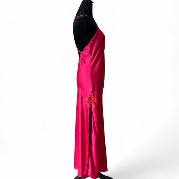 90s Fuchsia Silk Slip Dress – Fairycore Romantic [M] - Picture 4 of 8